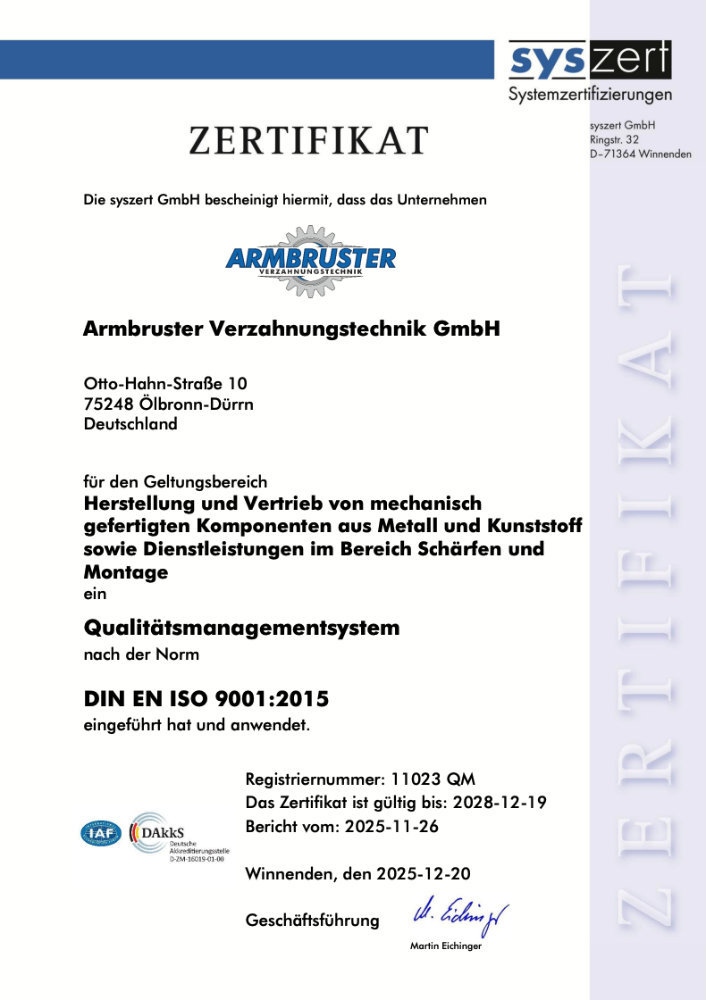 Armbruster 2025 Zert 9001